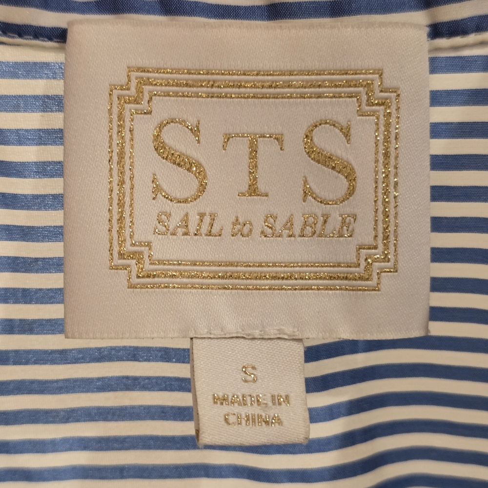 STS SAIL TO SABLE Column Notch Collar Sleeveless Maxi Dress Blue White Striped - Picture 3 of 15
